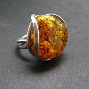 Natural Baltic Amber 925 Silver Ring - Size Adjustable