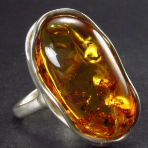 Natural Cognac Color Baltic Amber 925 Silver Ring - Size Adjustable