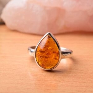 Natural Amber Ring In 925 Silver Ring, Womens Jewelry, Birthday Gift, Affordable Ring, Gemstone Ring, Boho Ring, Dainty Ring, Pear Amber