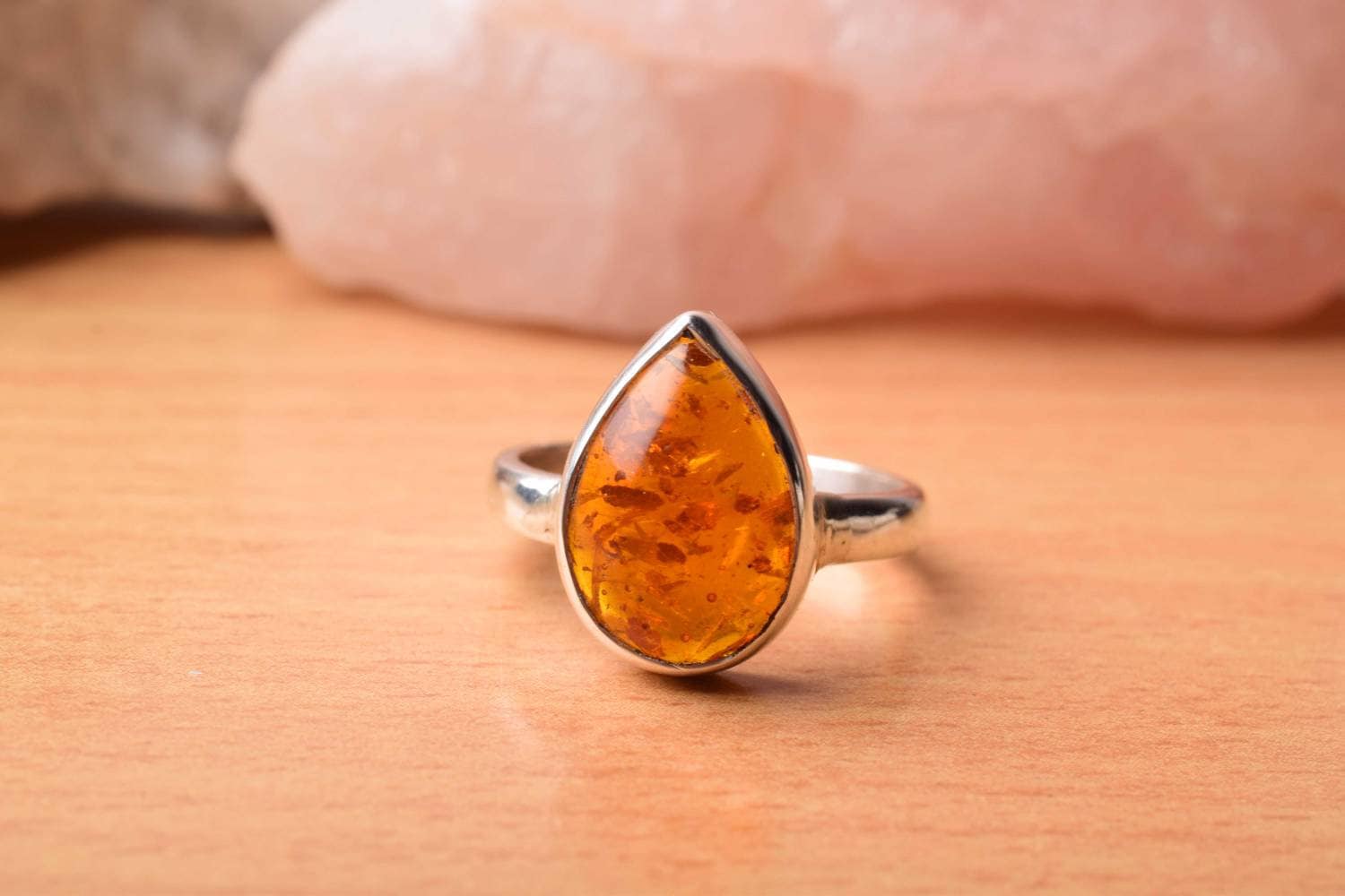 Natural Amber Ring In 925 Silver Ring, Womens Jewelry, Birthday Gift, Affordable Ring, Gemstone Ring, Boho Ring, Dainty Ring, Pear Amber