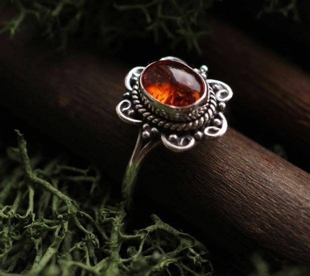 Natural Amber Ring In 925 Silver Ring, Womens Jewelry, Birthday Gift, Affordable Ring, Gemstone Ring, Boho Ring, Dainty Ring, Designer Amber