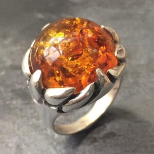 Amber Ring, Natural Amber, Vintage Rings, Antique Rings, Taurus Birthstone, Large Amber, Yellow Gemstone, Solid Silver Ring, Pure Silver