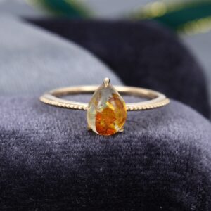 Pear shaped Amber engagement ring Yellow gold vintage engagement ring antique art deco Bridal Anniversary gift for her