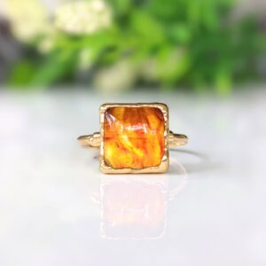 Size 8 Baltic Amber Ring, Ready To Ship Ring, Cocktail Ring, Amber Jewelry, Square Stone Ring Gold Statement Ring Unique Gift For Girlfriend