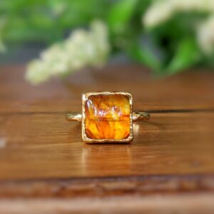 Square Baltic Amber Ring, Gold Cocktail Ring, Amber Jewelry, Natural Stone Ring, Square Boho Ring, Square Statement Ring, Mother's Day Gift
