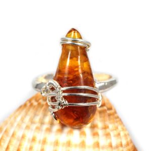 Sterling Silver Ring With Baltic Amber Gift For Her Gift For Mom, Gift For Sister, Wire Wrapped Artisan Jewellery For Women, Ring Size 6 Us