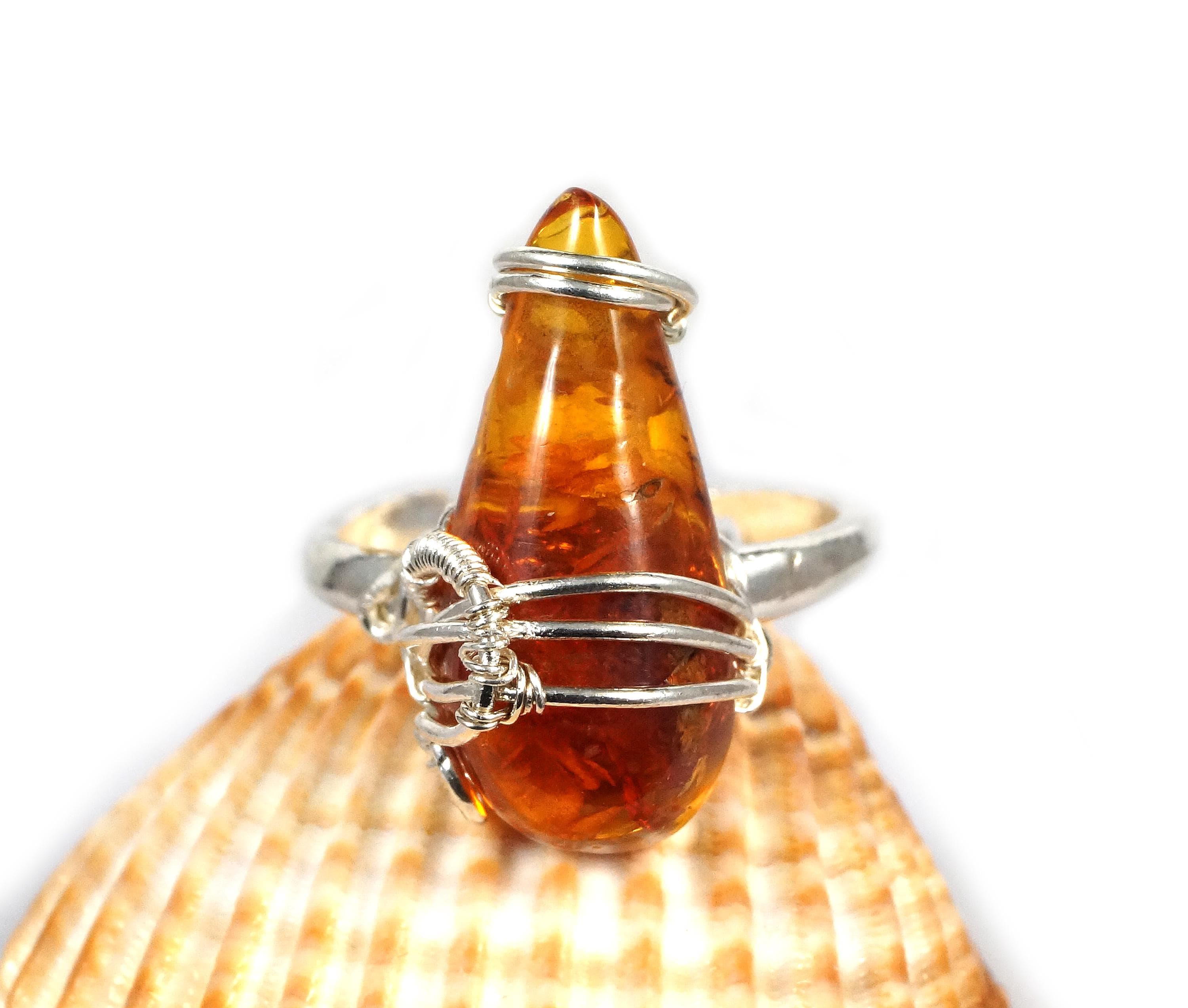 Sterling Silver Ring With Baltic Amber Gift For Her Gift For Mom, Gift For Sister, Wire Wrapped Artisan Jewellery For Women, Ring Size 6 Us