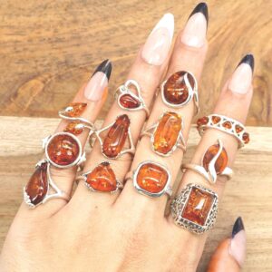 Yellow Baltic Amber Ring: 925 Sterling Silver Boho Statement Jewelry
