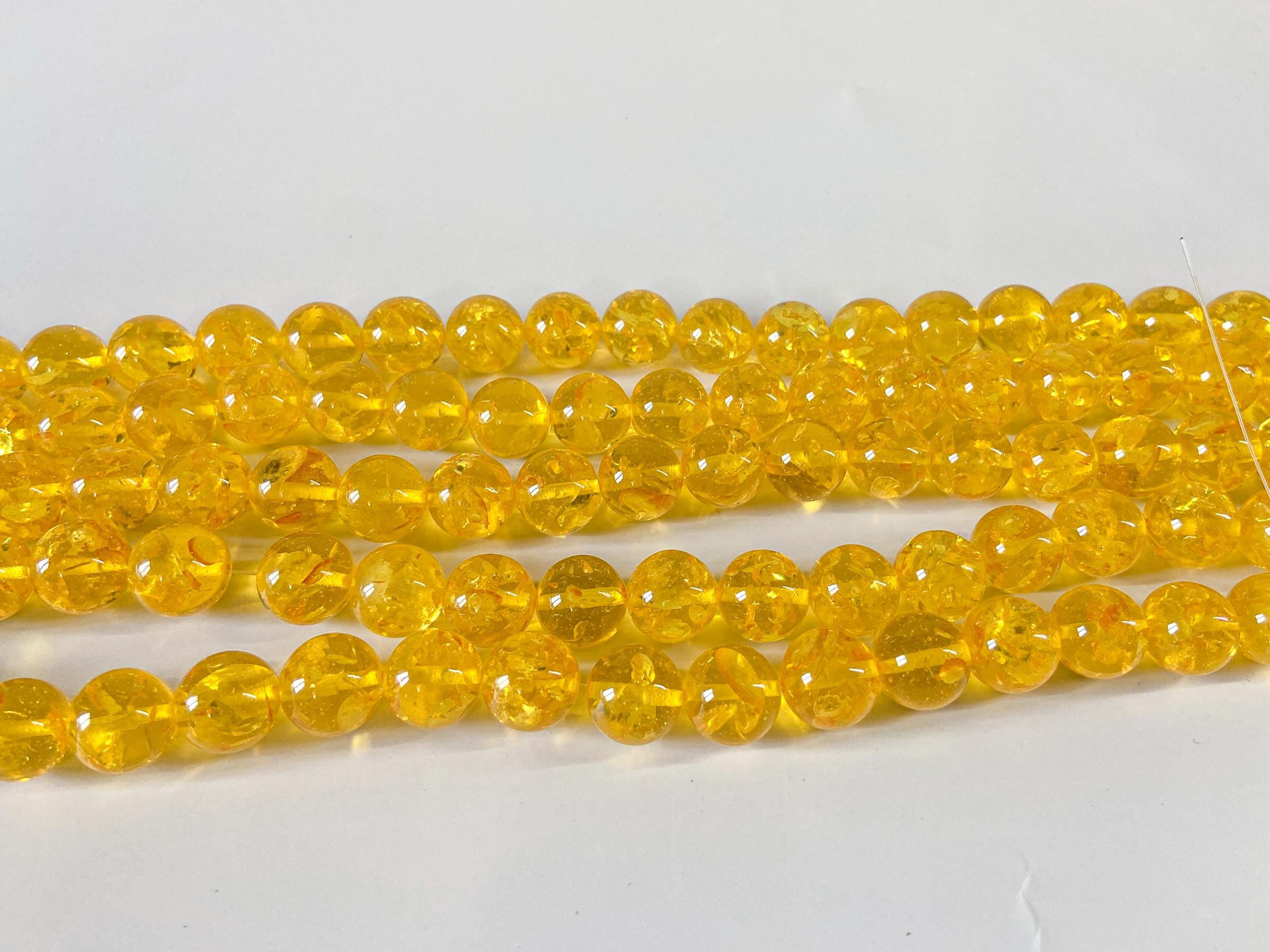 Two Strands Of Golden Amber Acrylic Round Beads 12mm.  Lightweight Brown Amber Beads. 15.75''