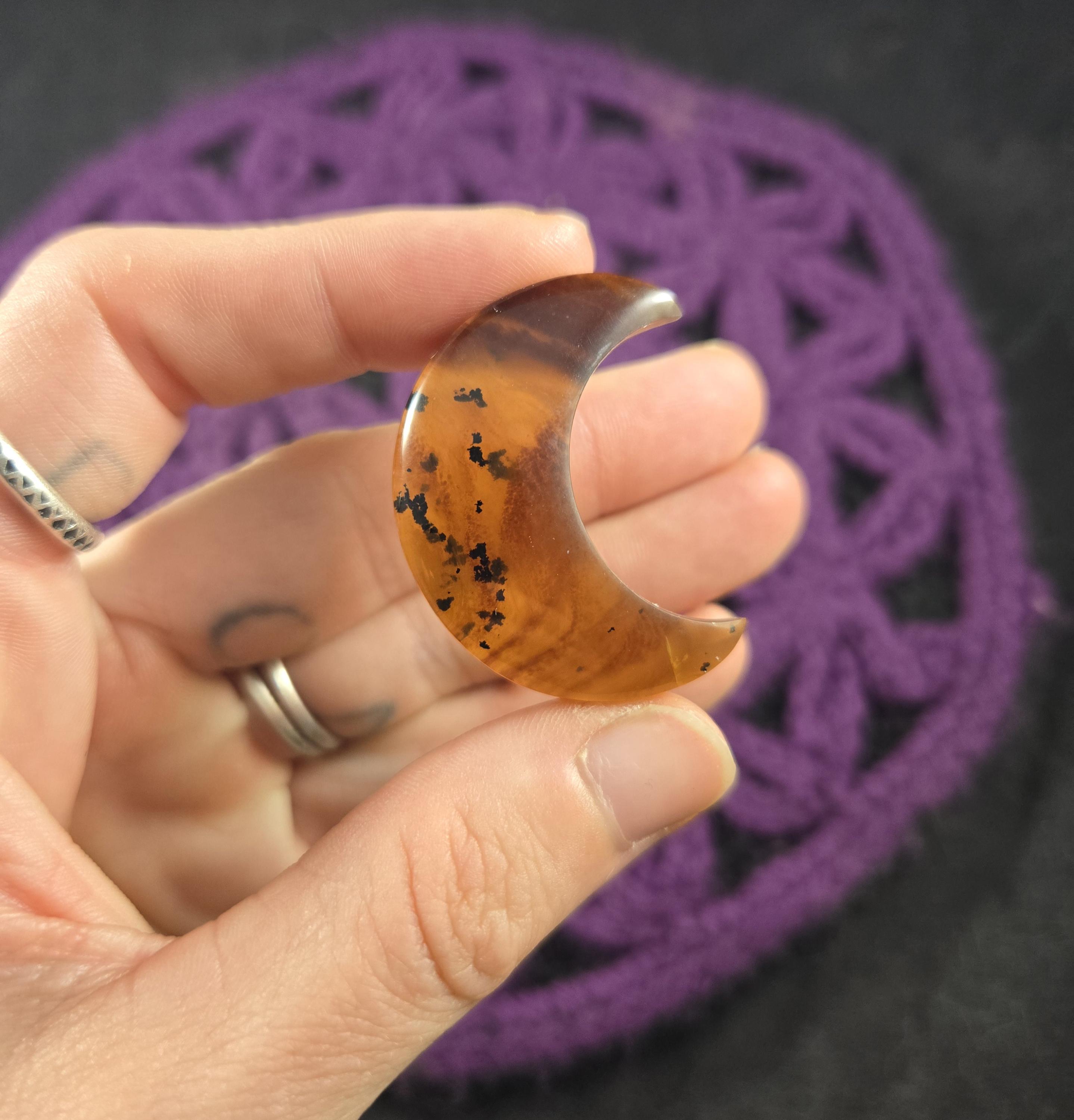 Amber Crescent Moon Carving Small Uv Blue Amber Mini Crystals Magick Stones Moonchild Starseed Indonesia Crystals