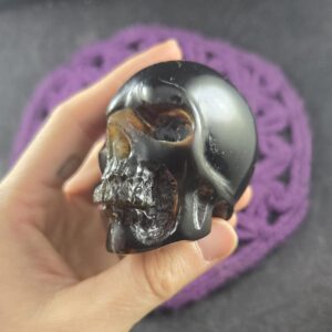 Amber Skull Carving UV Blue Amber Crystals Magick Stones Unique Memento Mori Indonesia Crystals Gift for her, him