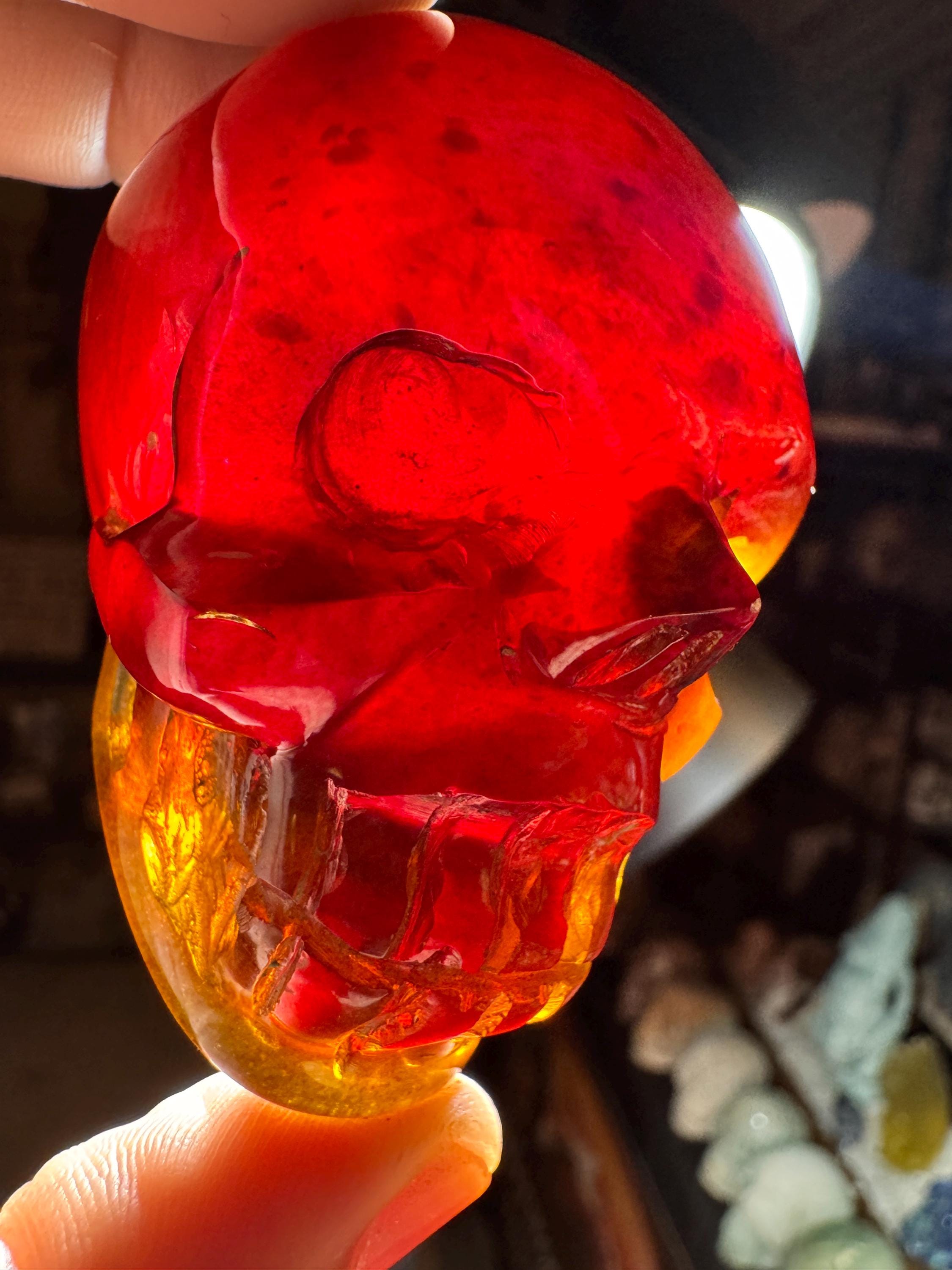 Sumatran Blue Amber Skull | Uv Reactive Skull | Crystal Human Skull Art | Genuine Amber Carving | Rare Skull Carving | Copal Skull Sk3