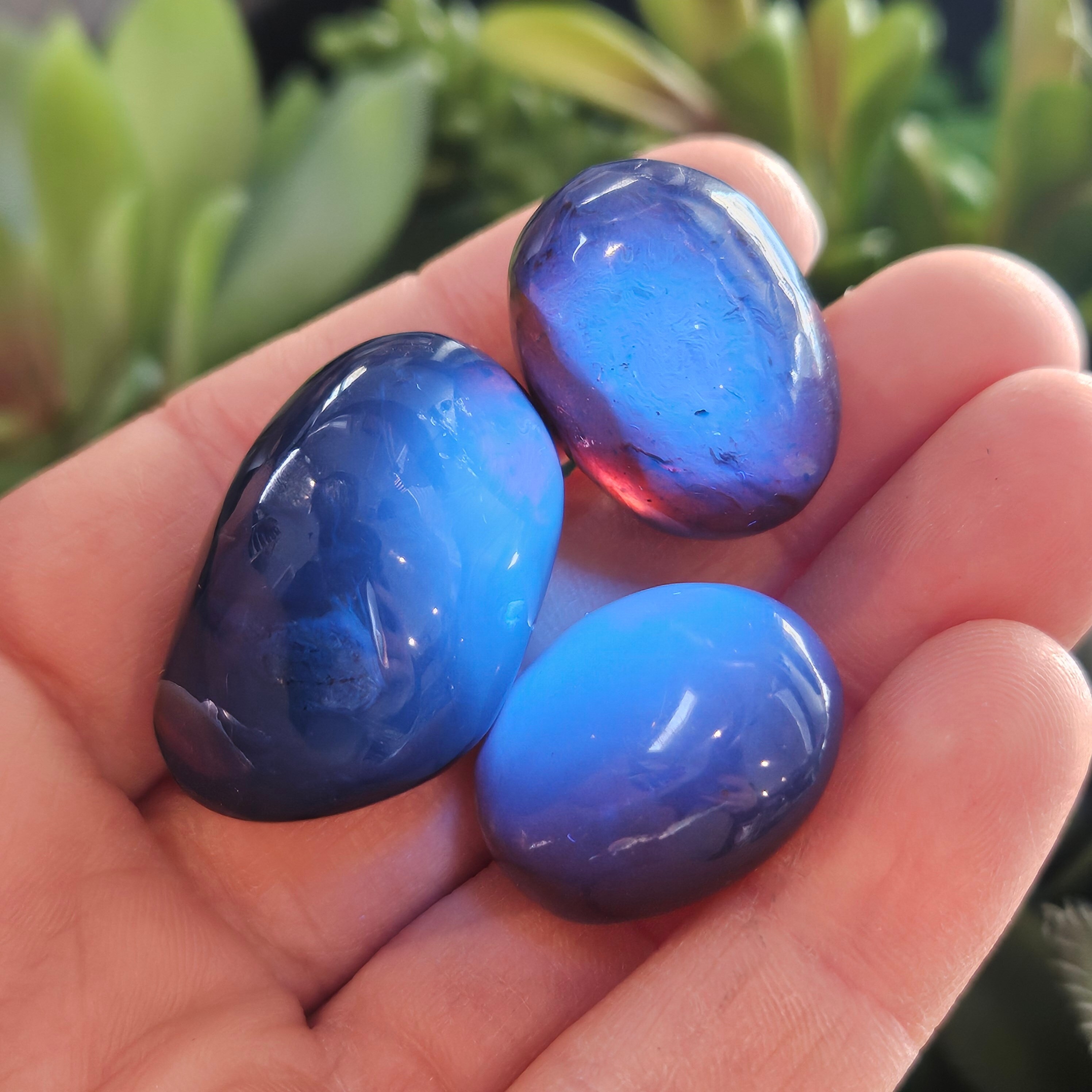 Blue Amber Specimen: Uv Reactive Tumbled Stone, Polished Amber