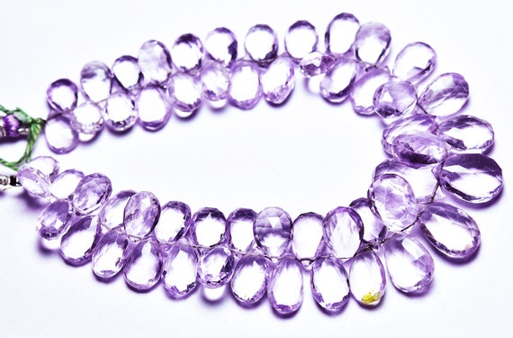 221 Ct Pink Amethyst Pear Beads - 9 Inches - Superb Quality Natural Amethyst Faceted Amethyst Briolette -  Size Is 8x11 - 11x16 Mm #2807
