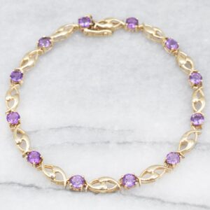 10K Yellow Gold Amethyst Infinity Link Bracelet, 7 Inches