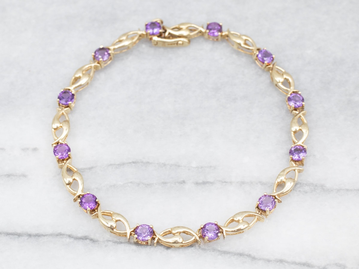 10k Yellow Gold Amethyst Infinity Link Bracelet, 7 Inches 10k Yellow Gold Amethyst Infinity Link Bracelet, 7 Inches