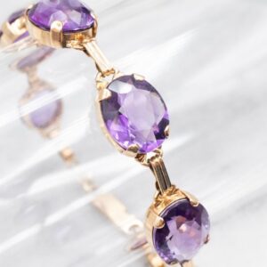 14K Yellow Gold Amethyst Bracelet, Oval Cut Gemstones