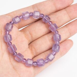 8mm Lavender Amethyst Beads Transparent Purple Bracelet Grade Aa Genuine Natural Beveled Edge Faceted Cube Gemstone 6.5" (121824h-3073)