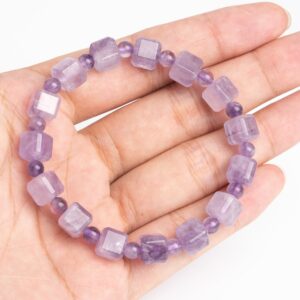 8mm Lavender Amethyst Beads Purple Bracelet Grade Aa Genuine Natural Beveled Edge Faceted Cube Gemstone 7" (121818h-3073)