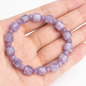 8mm Lavender Amethyst Beads Purple Bracelet Grade Aa Genuine Natural Beveled Edge Faceted Cube Gemstone 7" (121825h-3073)