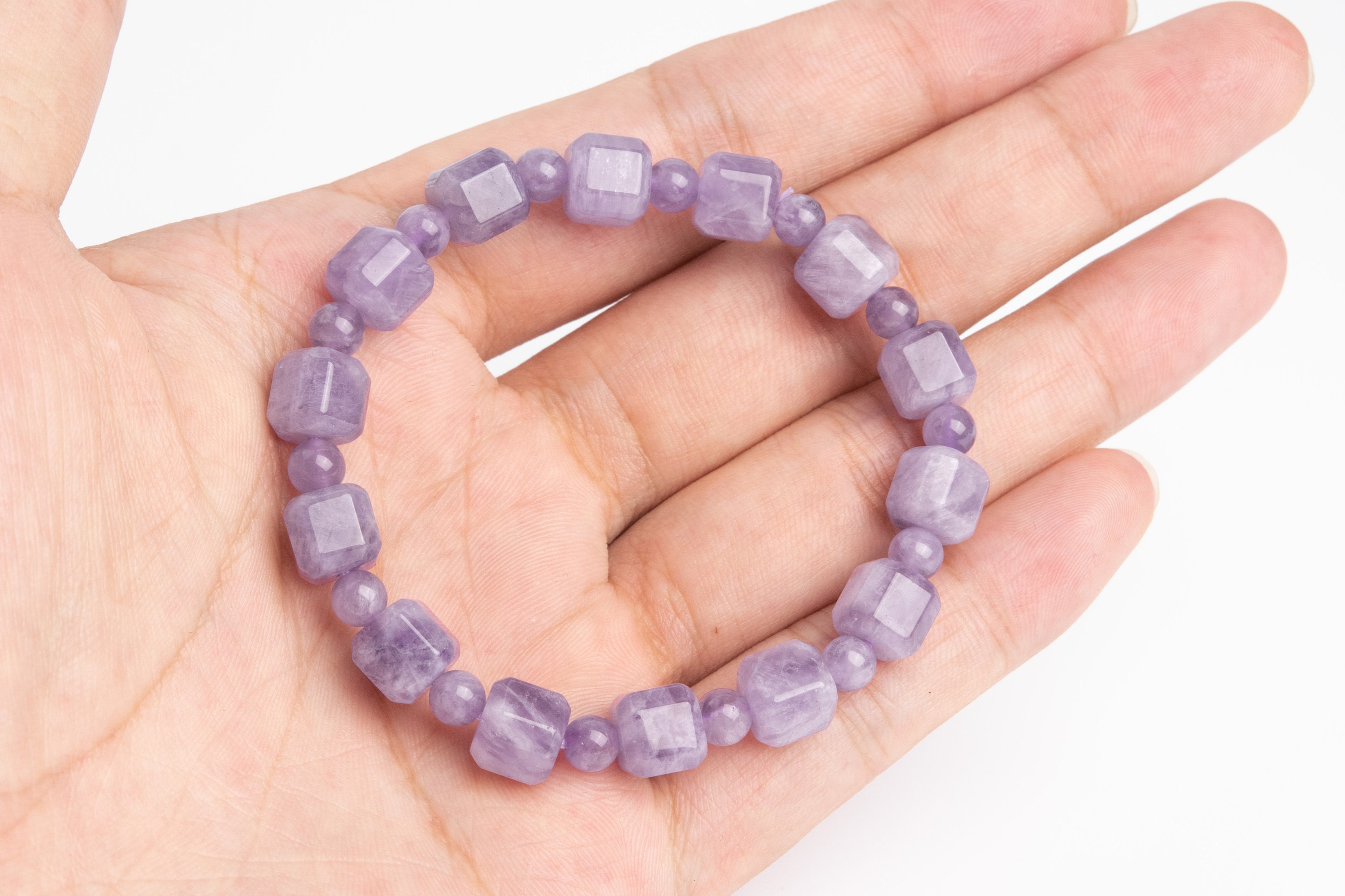 8mm Lavender Amethyst Beads Purple Bracelet Grade Aa Genuine Natural Beveled Edge Faceted Cube Gemstone 7" (121825h-3073)