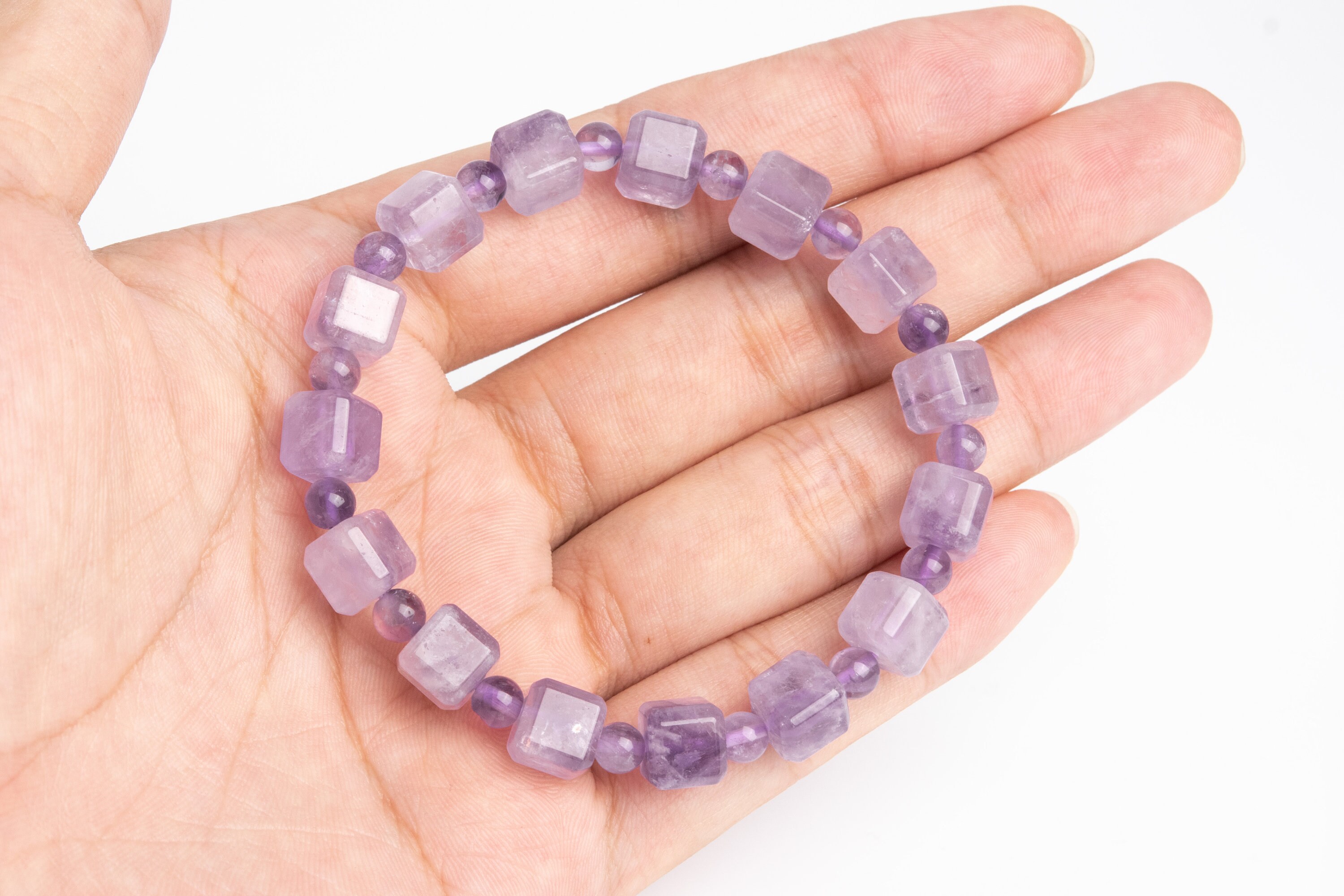 8mm Lavender Amethyst Beads Purple Bracelet Grade Aa Genuine Natural Beveled Edge Faceted Cube Gemstone 7" (121818h-3073)