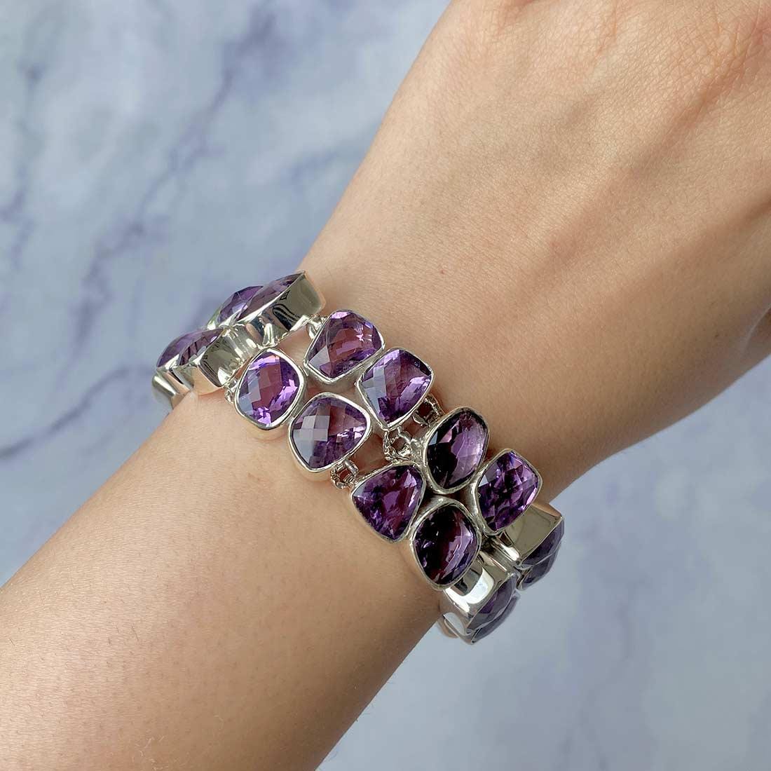 Amethyst Bracelet / 925 Sterling Silver / Healing Gemstone / Gifts For Her / Fancy Cut / Amethyst Jewelry / Statement Bracelet Amt-b-3.
