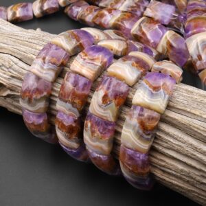 AAA Rare Natural Rainbow Amethyst Rectangle Tile Double Drilled Bracelet Beads Lacey Pattern 18x13mm 8" Strand B1626