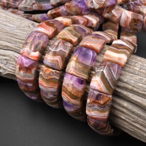 AAA Rare Natural Rainbow Amethyst Rectangle Tile Double Drilled Bracelet Beads Lacey Pattern 18x13mm 8" Strand B1627