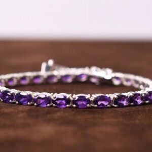 African Amethyst Bracelet, Birthstone Jewelry Drak Purple Tennis Bracelet Anniversary Gift