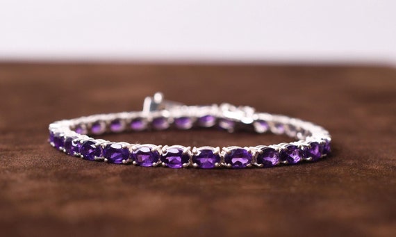 African Amethyst Bracelet, Birthstone Jewelry Drak Purple Tennis Bracelet  Anniversary Gift