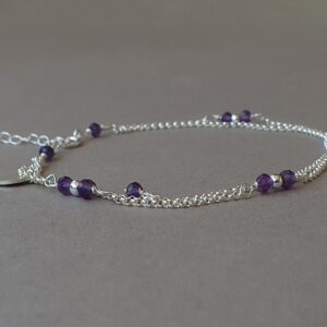 Amethyst Ankle Bracelet: Sterling Silver Layered Chain Anklet