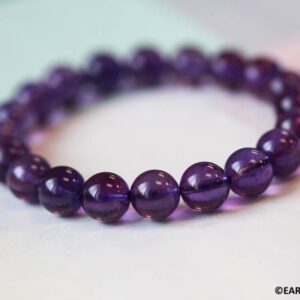 C6.25/ Amethyst 9mm Round Beaded Bracelet Set Enhanced purple quartz gemstone Elastic strung Ready to wear