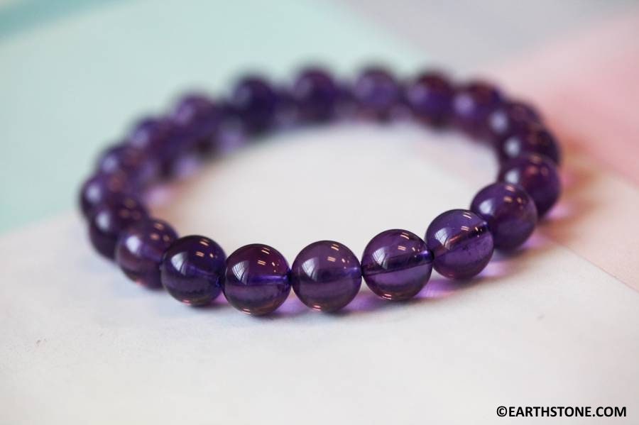 C6.25/ Amethyst 9mm Round Beaded Bracelet Set Enhanced Purple Quartz Gemstone Elastic Strung Ready To Wear