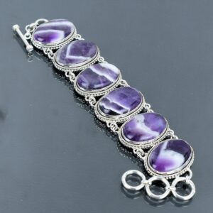Chevron Amethyst Bracelet: Handmade 925 Sterling Silver Adjustable Gemstone Jewelry