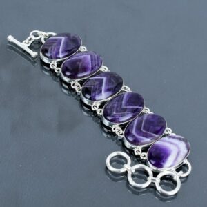 Chevron Amethyst Sterling Silver Bracelet: Adjustable Gemstone Jewelry