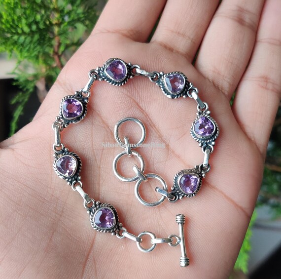 Unique Amethyst Bracelet, 925 Sterling Silver, Handmade Bracelet, Women Jewelry, Adjustable Bracelet