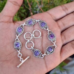 Dainty Amethyst Quartz Bracelet, 925 Sterling Silver, Adjustable Jewelry, Handmade Bracelet