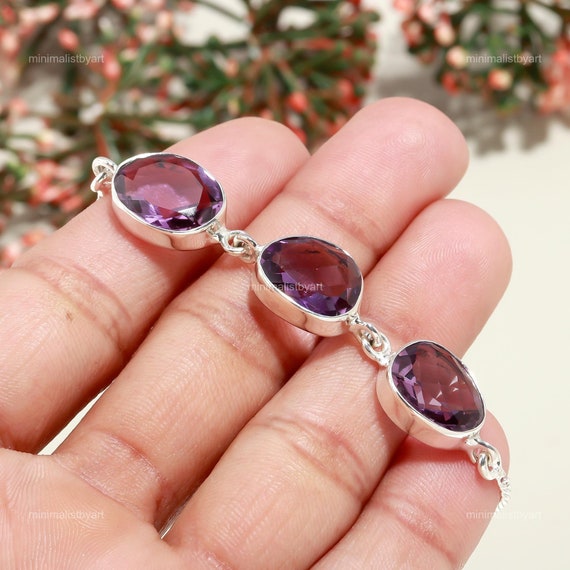 Elegant Amethyst Bracelet: Sterling Silver Gemstone Jewelry