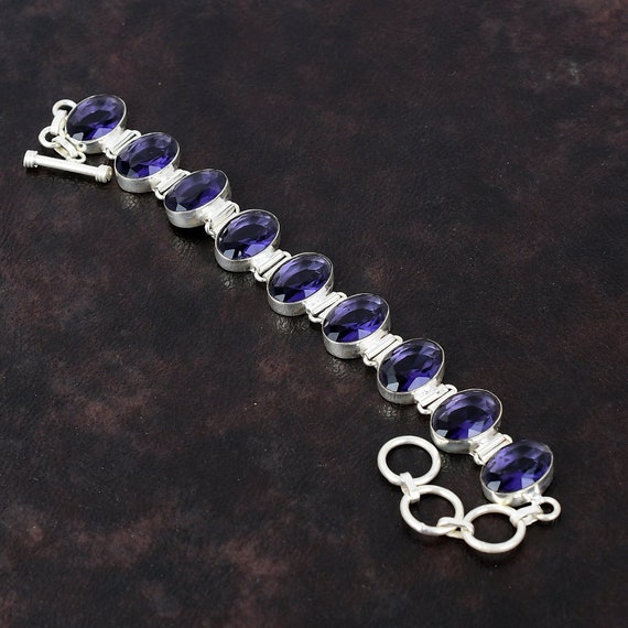 Faceted African Amethyst Bracelet: Handmade 925 Sterling Silver Adjustable Jewelry