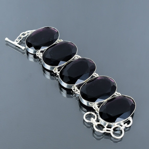 Faceted African Amethyst Bracelet: Handmade 925 Sterling Silver, Adjustable