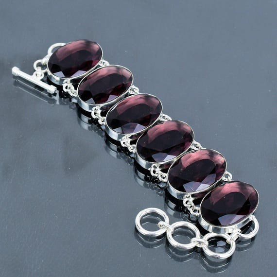 Faceted Pink Amethyst Bracelet: Handmade 925 Sterling Silver Adjustable Jewelry
