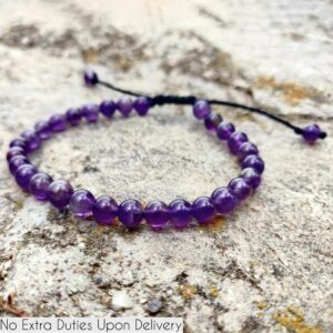 Amethyst Bracelet for Men and Women, February Birthstone Jewelry, Purple Beaded Bracelet, Stress Relief Gemstone Bracelet, Aquarius Gifts