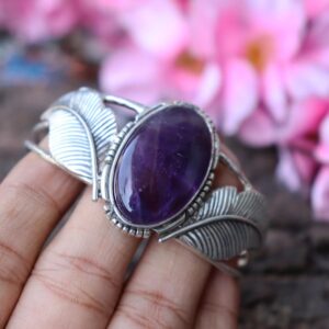 Amethyst Gemstone Bangle: Handmade 925 Sterling Silver Boho Bracelet