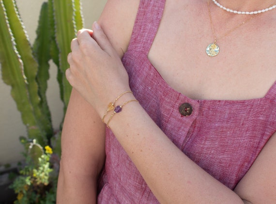 Genuine Amethyst Bracelet Adjustable Length, Raw Amethyst Bracelet For Women, February Birthstone, Dainty Amethyst Bracelet, Gold Amethyst