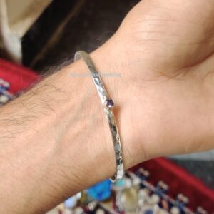 Hammered Amethyst Sterling Silver Bangle - Handmade Boho Jewelry