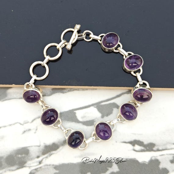Handmade Amethyst Bracelet: 925 Sterling Silver Gemstone Jewelry