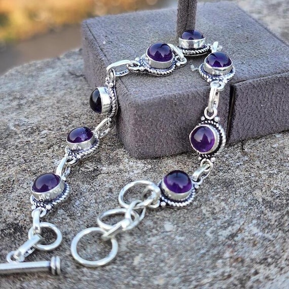 Handmade Amethyst Bracelet: 925 Sterling Silver Gemstone Jewelry