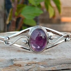 Handmade Amethyst Bangle: 925 Sterling Silver Adjustable Bracelet