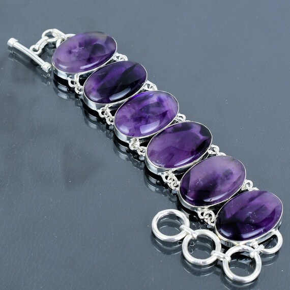 Handmade Star Amethyst 925 Sterling Silver Bracelet: Adjustable Antique Style
